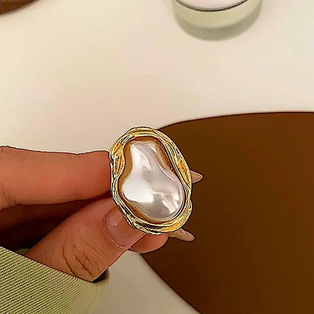 Irregular Pearl Rings Gold Baroque Statement Ring Adjustable Chunky Wedding